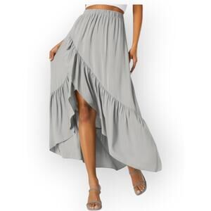 Halara High Waisted High Low Ruffle Maxi Skirt Flowy Gray XL NWT Coastal Boho